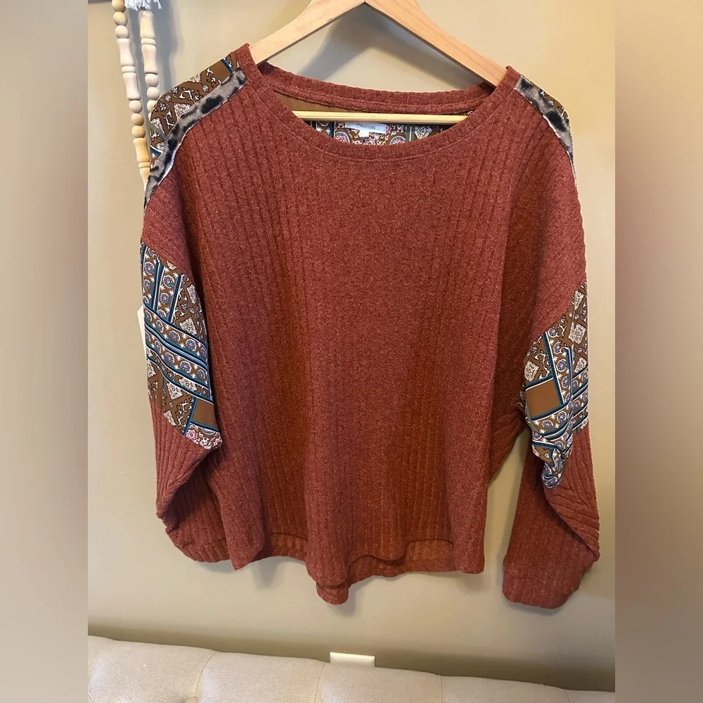 Maurices‎ Terracotta Knit Top with Patterned Detail - Picture 2 of 7
